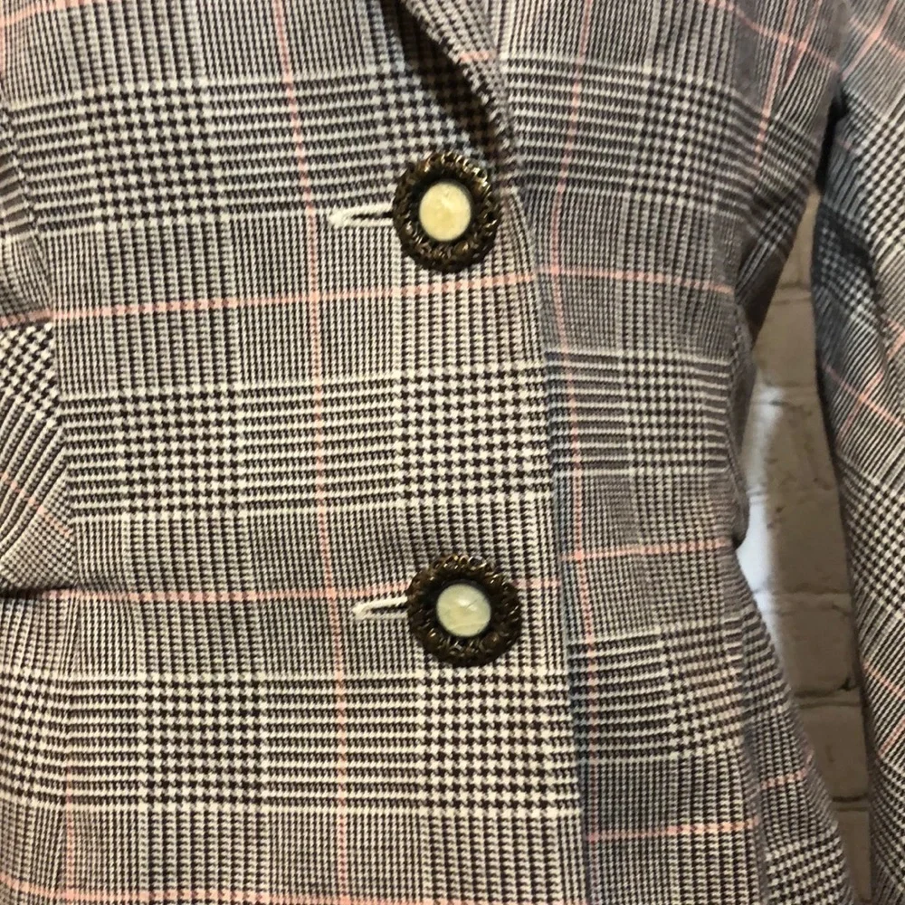 Phoebe Couture Blazer Buttons Plaid Peplum Feminine Size 8